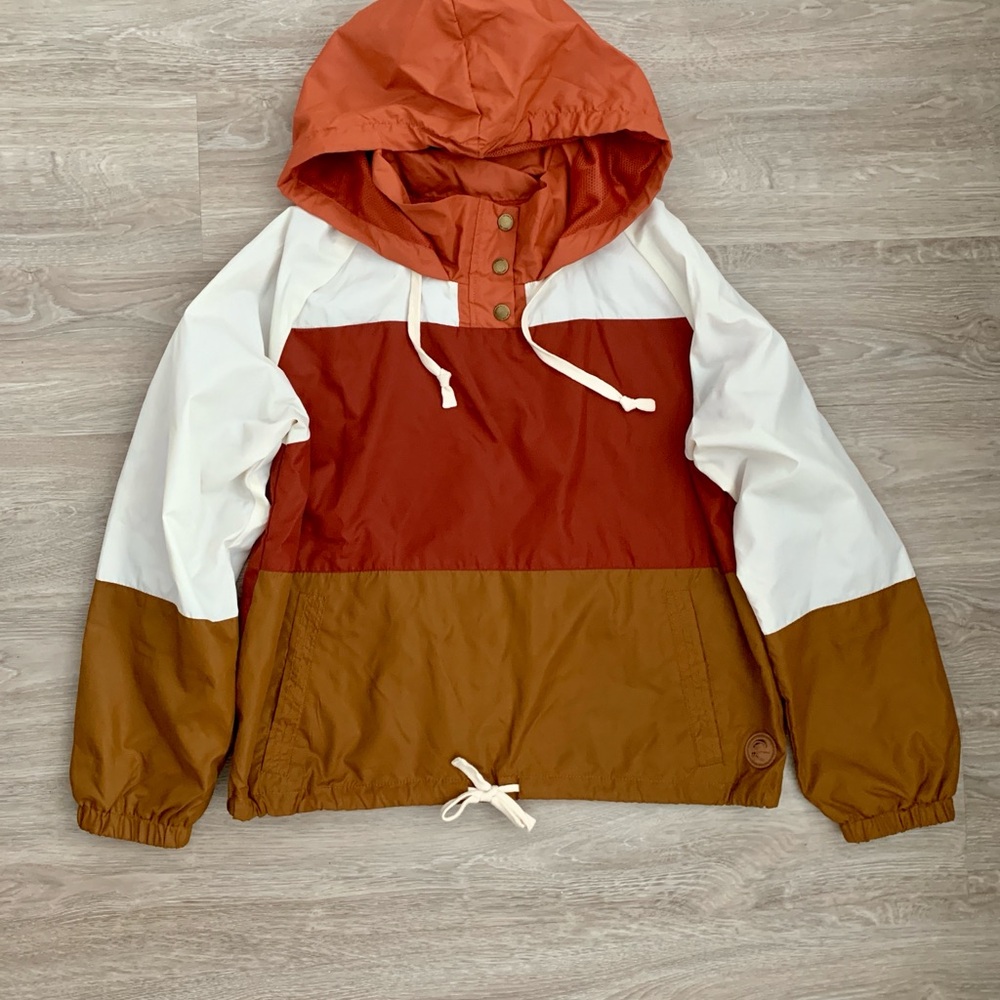 Colorblock Hooded Jacket in Orange, White, and Brown